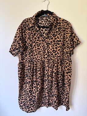 Missguided Leopard Print Button-Front Short Sleeve Dress - Tan & Black